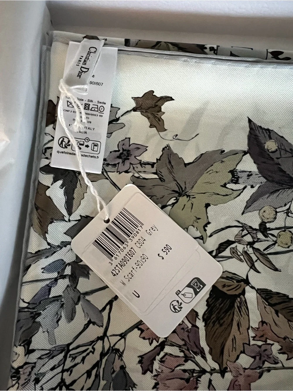 Dior Floral Silk Scarf in Ivory, Taupe, Olive, and Mauve